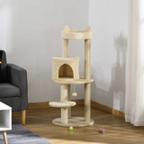 Pawhut 3-Tier Deluxe Cat Tree with Scratching Posts, Hide-Away House & Play Ball – Activity Tower, Beige