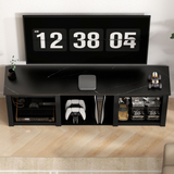 HOMCOM 160cm TV Unit with RGB LED Lights & Glass Shelves for TVs up to 65 in – Black Marble Effect