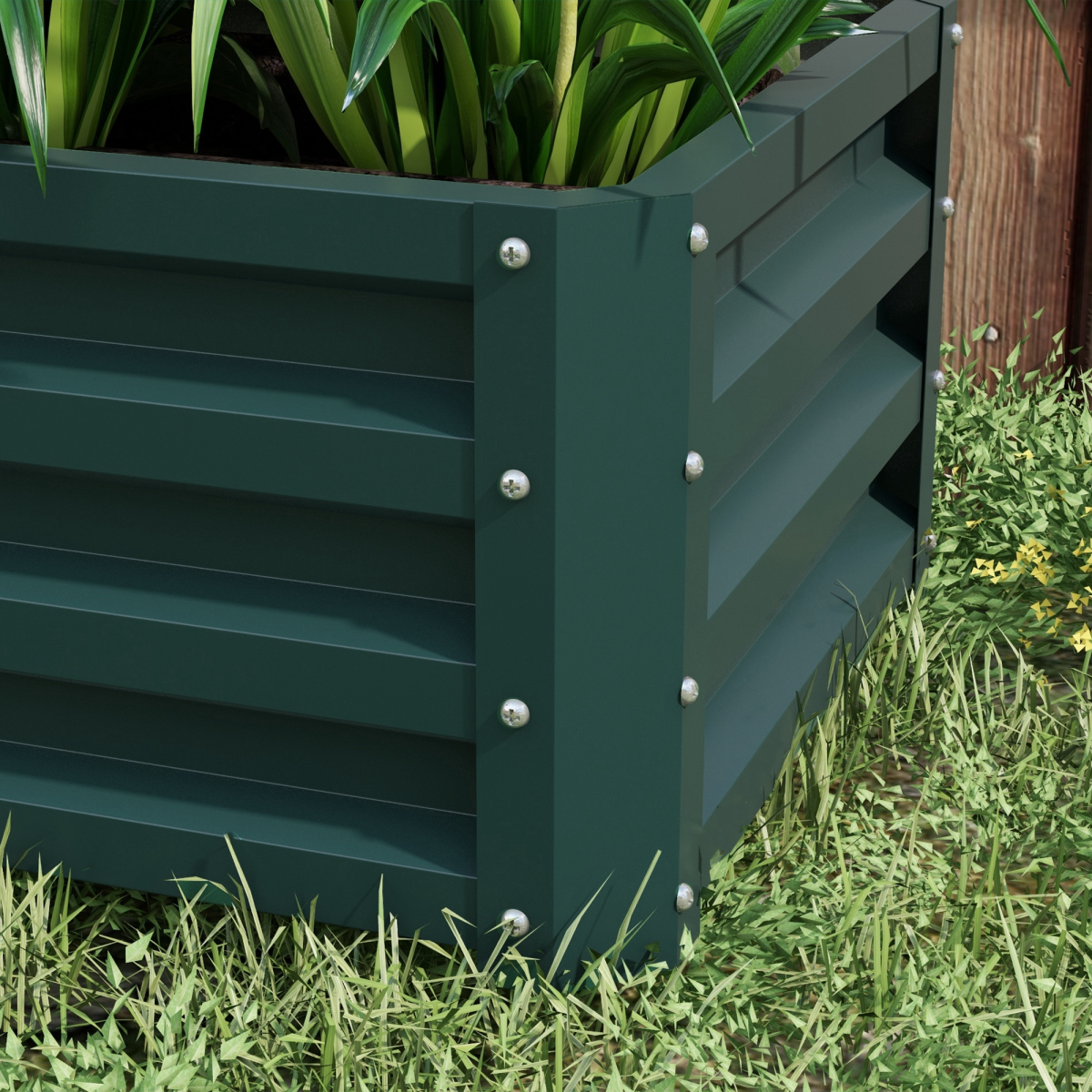 Outsunny Set of 2 Galvanised Steel Raised Garden Beds, Outdoor Planter Boxes – Open Bottom, Green