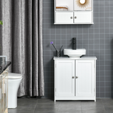 kleankin Under-Sink Storage Cabinet with Adjustable Shelf and Pipe Cut-Out – Bathroom Organiser, White
