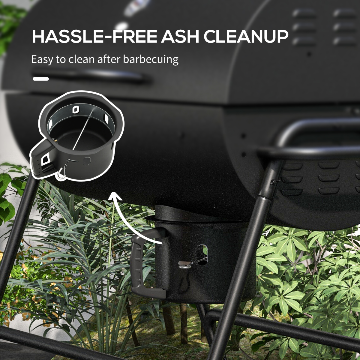 Outsunny Barrel Charcoal BBQ Grill Trolley with Ash Catcher, Thermometer & Warming Rack – Black Steel