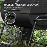 Outsunny Barrel Charcoal BBQ Grill Trolley with Ash Catcher, Thermometer & Warming Rack – Black Steel