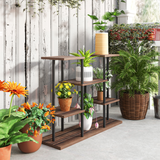 Outsunny 4 Tier Metal Flower Shelf Display Rack with Wooden Shelves – Plant Stand, Black Carbonised Finish