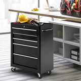 5-Drawer Lockable Steel Tool Storage Cabinet with Wheels – Garage & Workshop Organiser, Black
