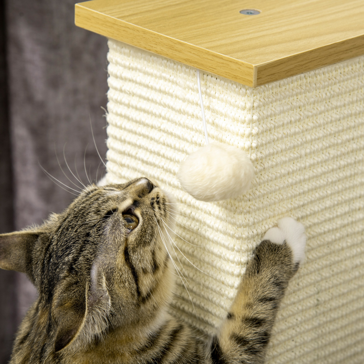 PawHut 80cm Cat Scratching Post with Sisal Rope & Toy Ball – Indoor Cat Scratcher, White