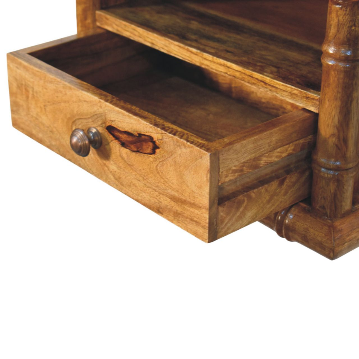 Artisan Furniture Solid Wood Bamboo Open Bedside with 1 Drawer & 1 Shelf – Amber Oak Finish, Brown