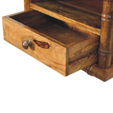 Artisan Furniture Solid Wood Bamboo Open Bedside with 1 Drawer & 1 Shelf – Amber Oak Finish, Brown