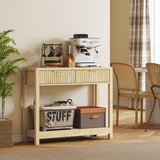 HOMCOM Narrow Console Table with 2 Fluted Drawers & Open Shelf – Slim Hallway Table, Natural
