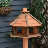 PawHut Wooden Bird Table with Roof, Fir Wood Feeding Platform – Garden Bird Feeder Stand, Brown, 130cm