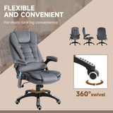 Executive Reclining Office Chair with Heated Massage, Padded Headrest & Swivel Base – Home Office, Grey