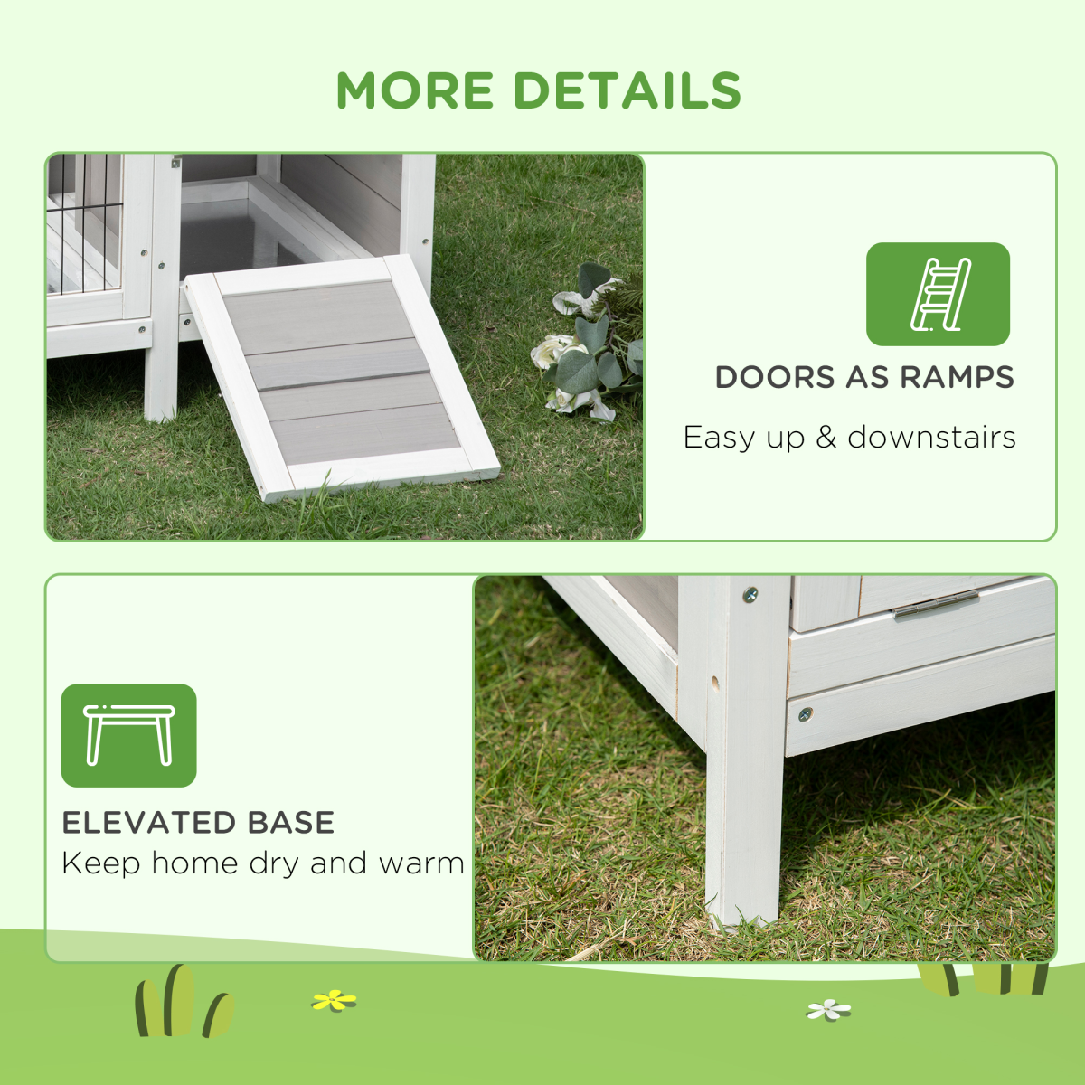 PawHut Indoor Rabbit Hutch with Separable Rooms and Slide-Out Tray – Guinea Pig Cage & Bunny Run, Grey