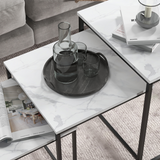 HOMCOM Nesting Coffee Tables Set of 3 with Marble-Effect Tops and Steel Frames – Sofa Side Tables, White