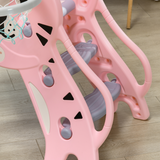 Kids 3-in-1 Slide with Climber & Basketball Hoop – Indoor Toddler Play Slide for 18-36 Months, Pink & Grey