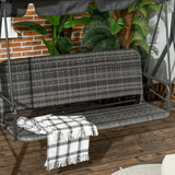Outsunny 3-Person Rattan Hanging Swing Chair with Adjustable Canopy & Metal Stand – Garden Patio Bench