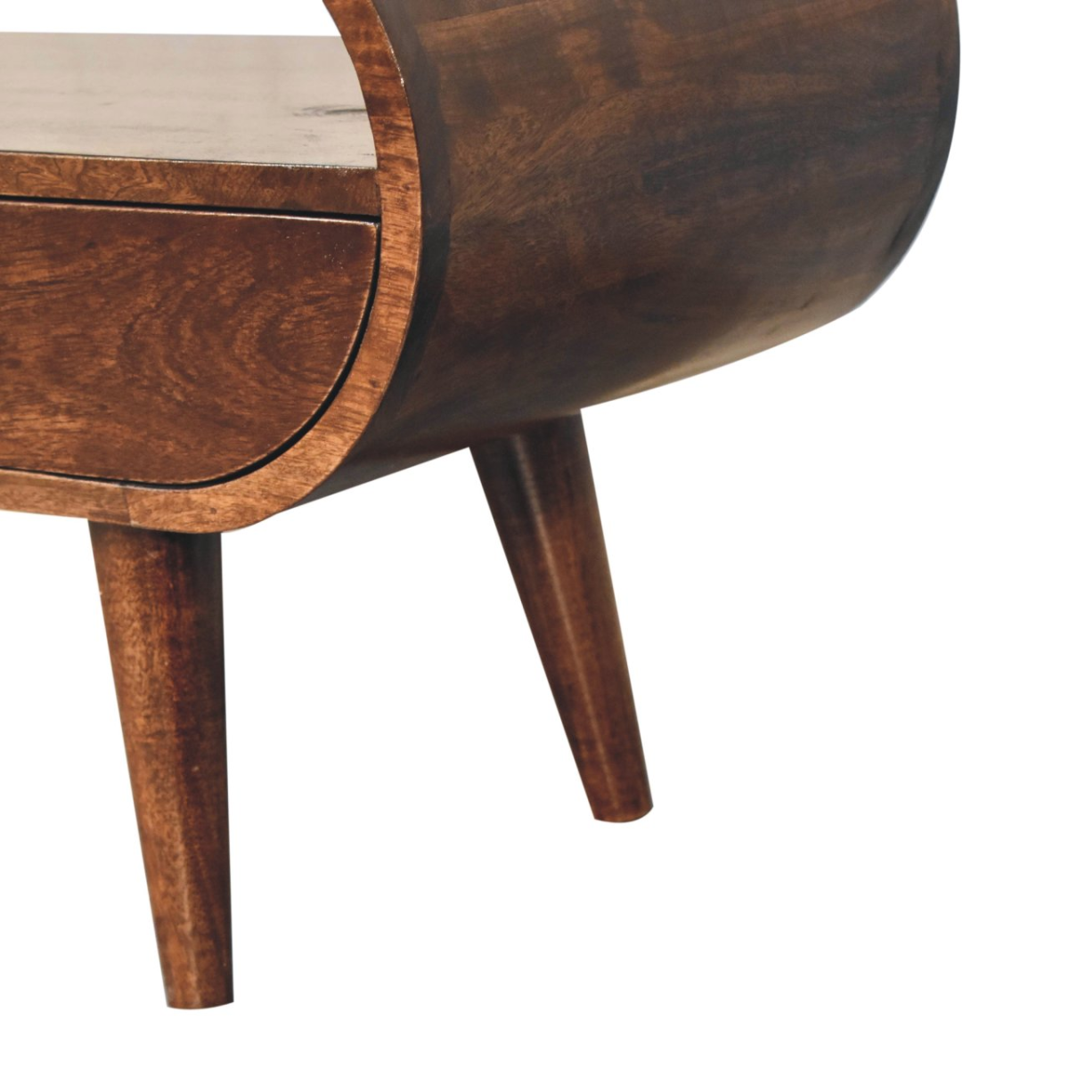Artisan Furniture California Walnut Circular TV Stand – Solid Mango Wood, 2 Drawers & Open Slot, Brown