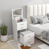 3-in-1 Dressing Table Set with Flip-Up Mirror, Drawers & Stool – Vanity and Nightstand, White