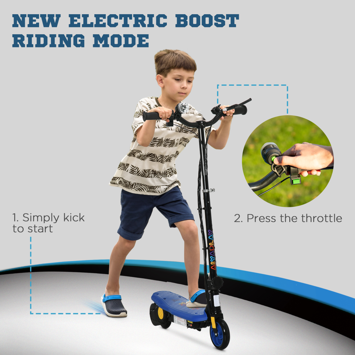 Kids Folding Electric Scooter with LED Headlight, Hand Brake & Adjustable Handlebars – For Ages 7-14, Blue
