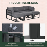 Outsunny 6-Piece Garden Daybed Sofa Set with Coffee Table & Footstools – Convertible Aluminium Lounge Set, Grey