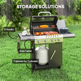 Outsunny 4+1 Burner Gas BBQ Grill with Clear View Lid, Thermometer and Storage Cabinet – Propane Barbecue on Wheels, Black
