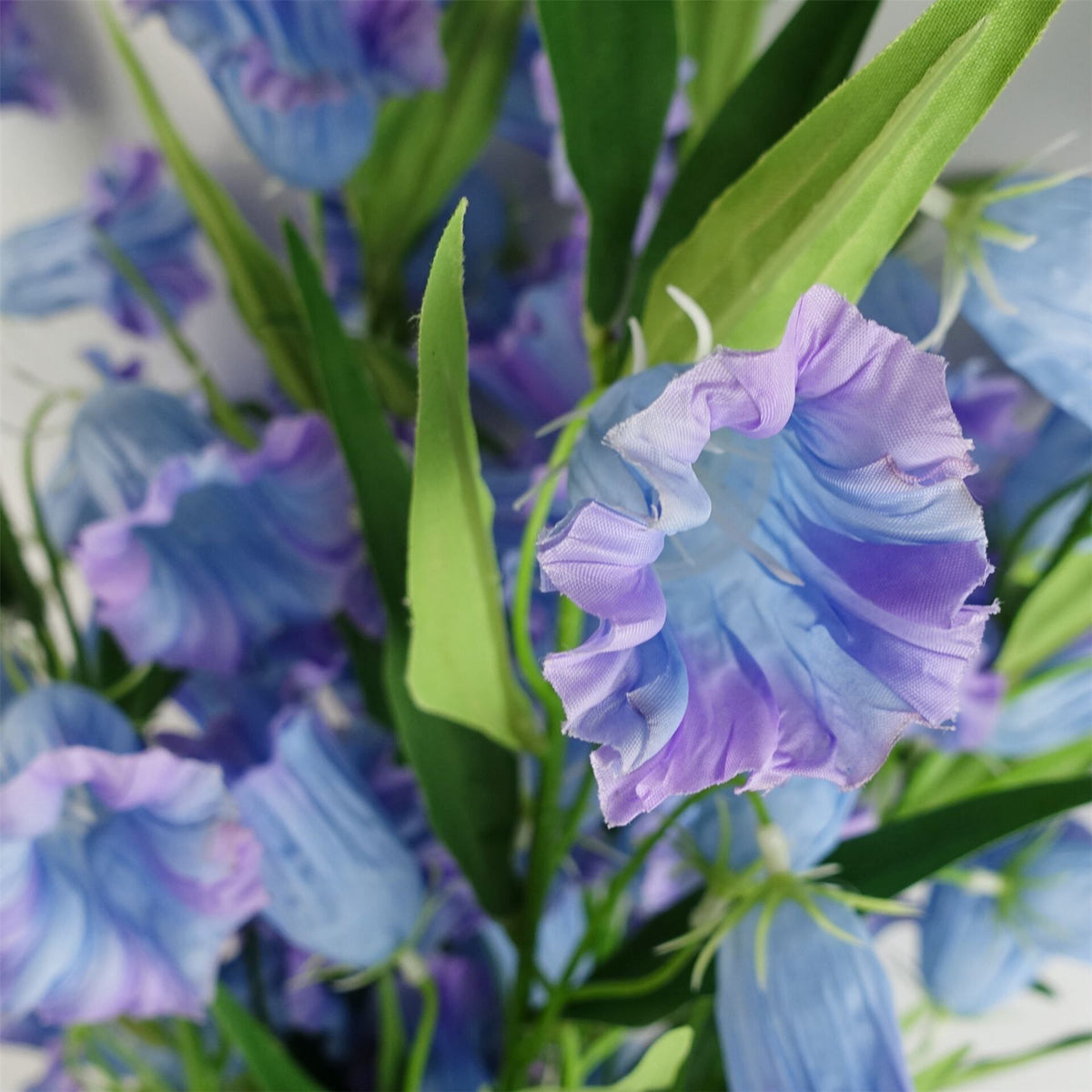 Leaf Pack of 6 Trumpet Artificial Flower Stems, 100cm with Silk Flowers and Wired Stems, Blue