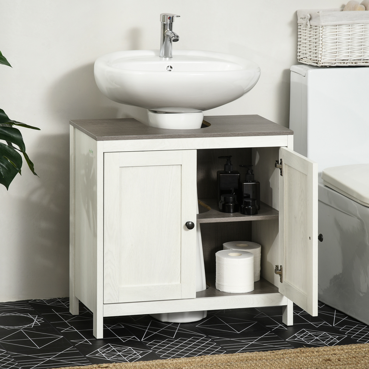Kleankin Freestanding Under-Sink Bathroom Cabinet with Double Doors & Adjustable Shelf – White