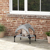 PawHut Elevated Pet Bed with UV-Resistant Canopy, Breathable Mesh & Travel Bag – Small Dog Cot, Light Grey