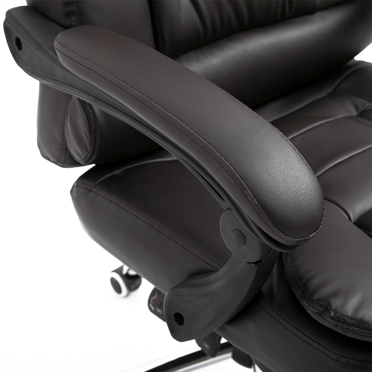 High Back Executive Reclining Office Chair with Retractable Footrest & Lumbar Support – PU Leather Home Office Chair, Brown