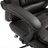 High Back Executive Reclining Office Chair with Retractable Footrest & Lumbar Support – PU Leather Home Office Chair, Brown
