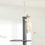 Pawhut Floor to Ceiling Cat Tree with Four Tiers, 220–260cm Adjustable Height – Plush Cat Climbing Tower, Grey
