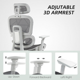 HOMCOM Ergonomic Mesh Office Chair with 3D Armrests, Adjustable Headrest & Footrest – Grey