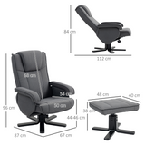Swivel Recliner Chair with Footstool, 135° Manual Recline & Velvet-Feel Fabric – Armchair, Charcoal Grey