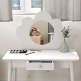 AIYAPLAY Kids Dressing Table with Mirror, Stool and Storage Drawer – Cloud Design Play Vanity Set, White