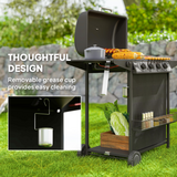 Outsunny 5 Burner Gas Barbecue Grill with Side Burner, Lid and Thermometer – Portable BBQ, Black