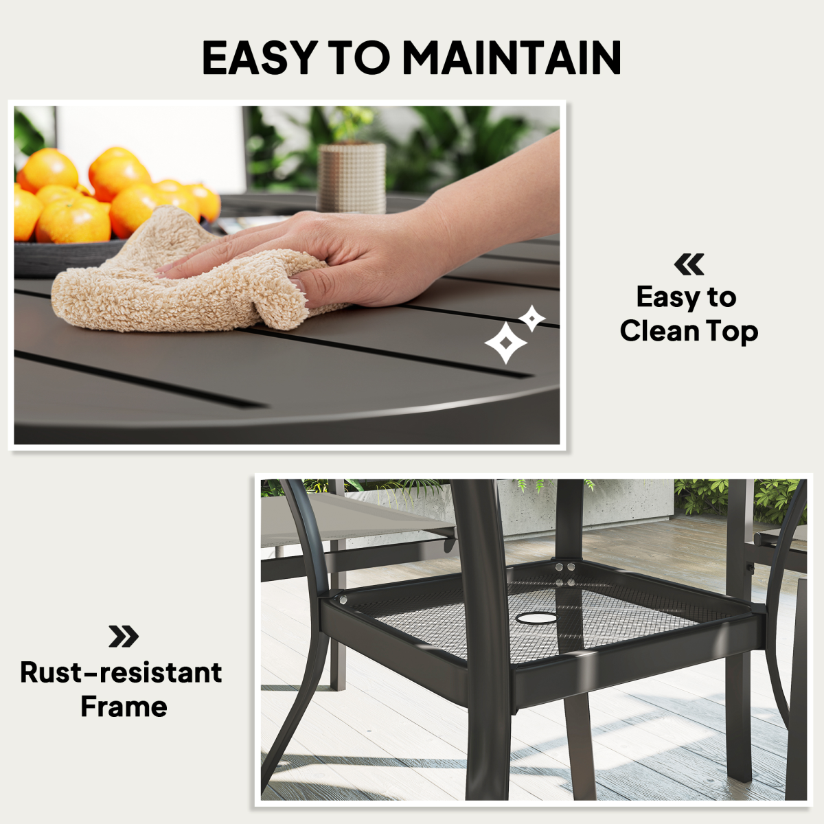 Outsunny 5-Piece Garden Dining Set with Round Table & 4 Stackable Chairs – Patio Furniture, Dark Grey