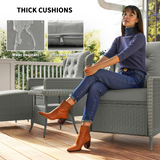 Outsunny Five-Piece Rattan Garden Furniture Set with Reclining Armchairs, Footstools & Glass Table, Charcoal Grey