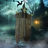 Outsunny Voice Activated Halloween Animatronic Hanging Witch – 170 cm Life-Size Decoration, Green