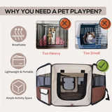PawHut Foldable Pet Playpen with Waterproof Oxford Cover, Zipped Doors & Carry Bag – Small Pet Enclosure, Brown & Cream