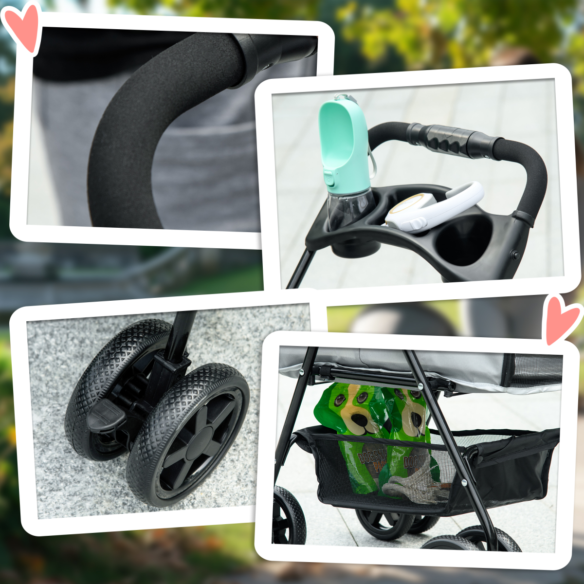 Foldable Pet Stroller with Brakes, Adjustable Canopy & Safety Leashes – Travel Carriage for Mini Dogs