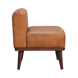 Artisan Furniture Tan Buffalo Leather Footstool with Backrest – Upholstered Seat, Solid Mango Wood Legs, Brown
