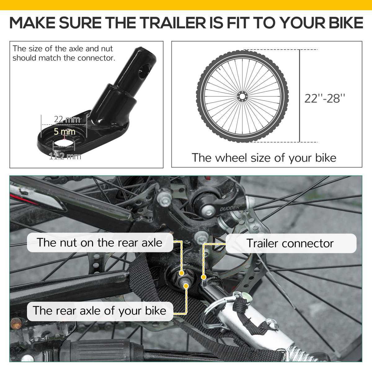 HOMCOM Folding Bike Trailer with Suspension & Quick-Release Wheels – Steel Cargo Wagon, 40kg Capacity, Black