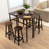 HOMCOM 6-Piece Industrial Bar Table Set with 2 Tables & 4 Stools – Footrests, Brown