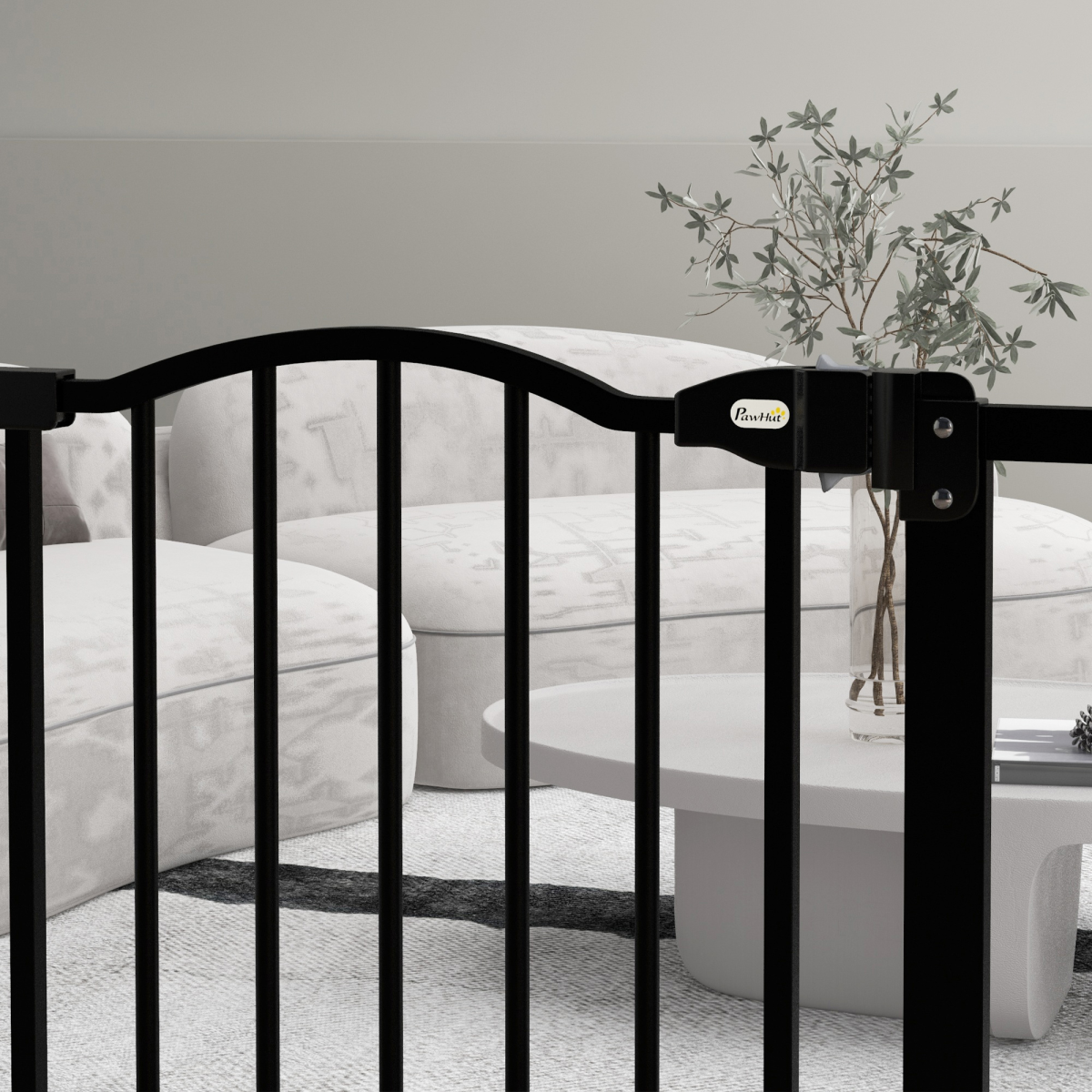 PawHut Adjustable Metal Pet Gate 74-80cm with Auto-Close Door and Double Lock – Safety Barrier, Black