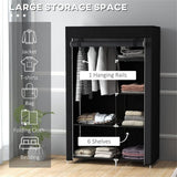 Chester Fabric Wardrobe with Hanging Rail, 6 Shelves and Roll-Up Door – Steel Frame Clothes Storage, Black