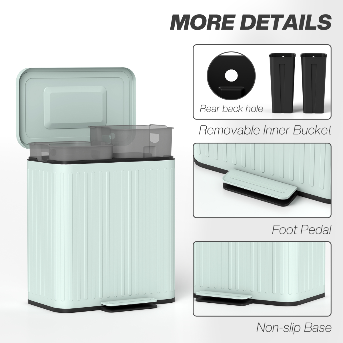 HOMCOM 2 x 20L Double Recycling Pedal Bin with Soft-Close Lids, Hands-Free – Kitchen Waste Separator, Green