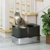 Enclosed Cat Litter Box with Top Entrance, Stainless Steel Tray & Scoop – 65L Odour-Control Litter Tray, Dark Grey