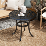 Outsunny Cast Aluminium Garden Side Table with Adjustable Footpads, 60kg Capacity – Outdoor Patio Table, Black