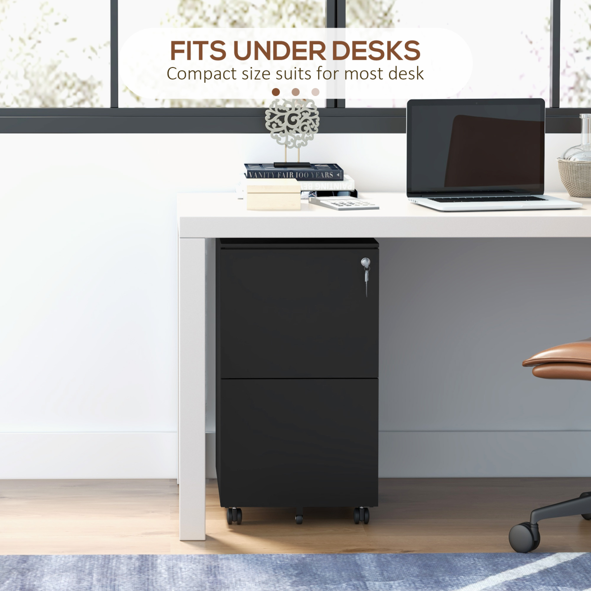 Vinsetto 2 Drawer Lockable Steel File Cabinet with Hanging Bar – Secure Home Office Storage