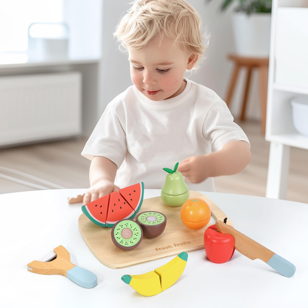 SOKA Wooden Cutting Fruit Play Set, 9 Pieces – Pretend Play Kitchen Toy for Kids