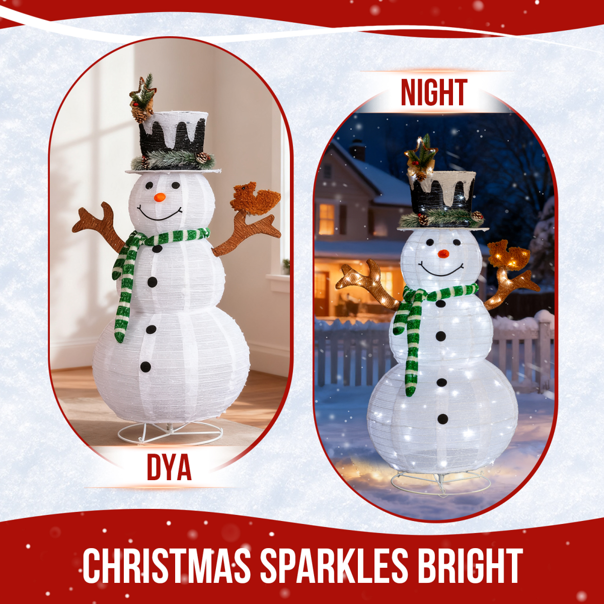 1.2m Pre-Lit Pull-Up Snowman & Squirrel Christmas Decoration with 120 White LEDs – Indoor & Outdoor Yard Decor