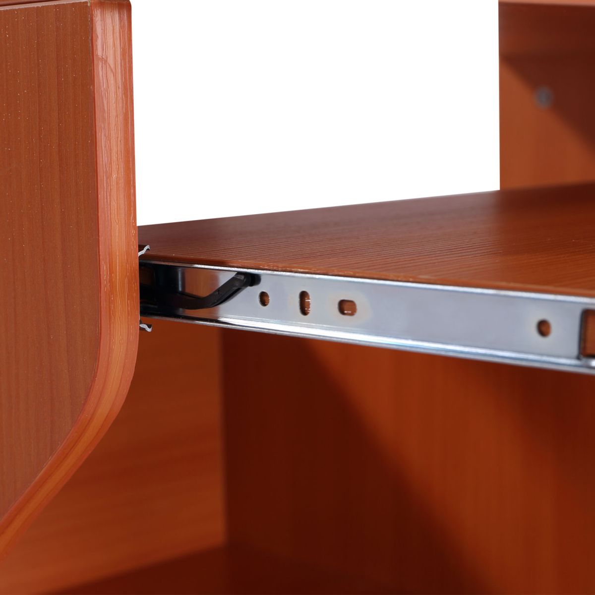 HOMCOM Computer Desk with Wheels, Pull-Out Keyboard Tray and Shelves – Mobile Laptop Writing Table, Cherry Wood